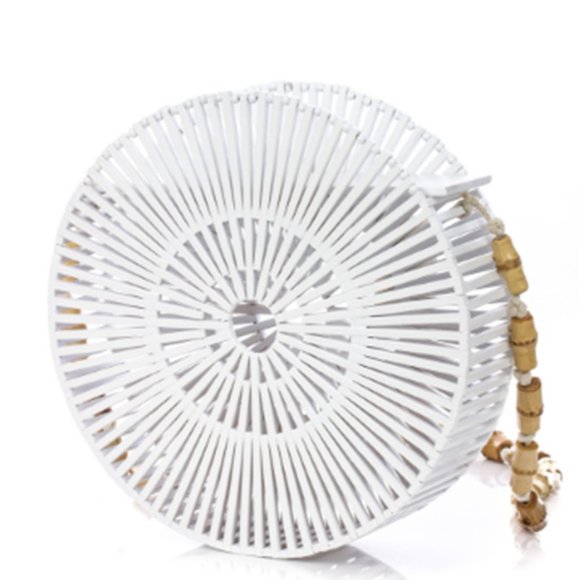 White Slatted Bamboo Wheel Cross-body Bag - Picture 3 of 8